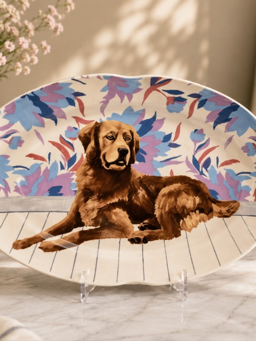 Anthropologie Jay McClellan Studio "Brody In Bloom" Retriever Dog Platter Art